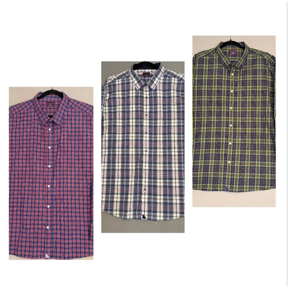 Lot of 3 UNTUCKit Mens XXXLC Plaid Button Down Shirts Cotton Long Sleeve Casual